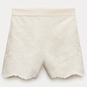 Zara Embroidered Cream White Shorts NWT size Large L
